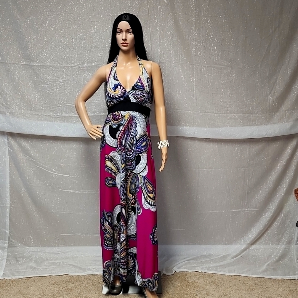 Ronni Nicole Paisley Halter Maxi Dress Sz M